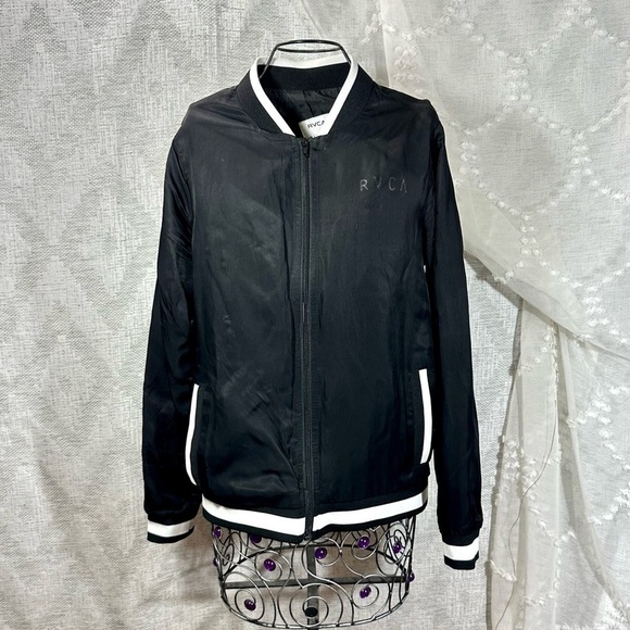RVCA black satin like bomber jacket size M - Picture 1 of 7
